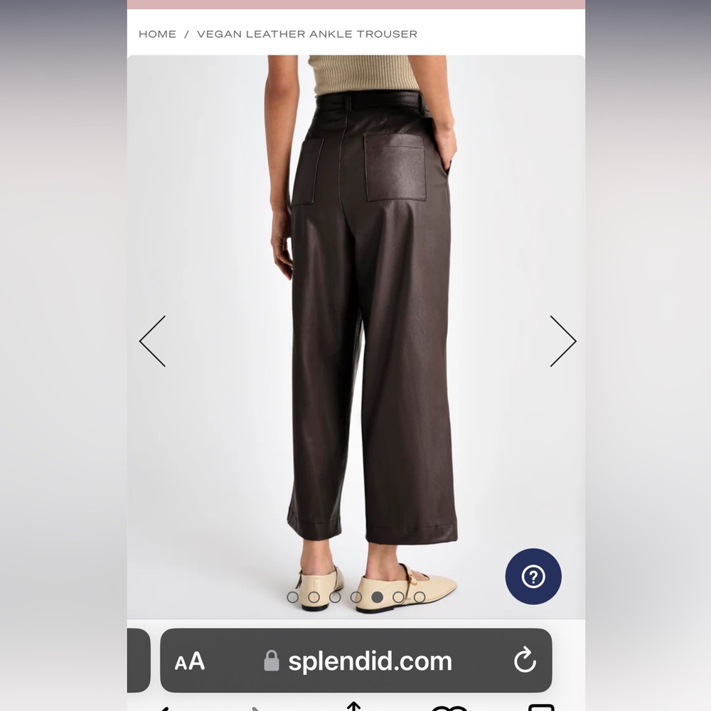 Splendid Womens Brown Faux Leather Vegan Wide Leg Ankle Pants Trousers NWT - Picture 5 of 7